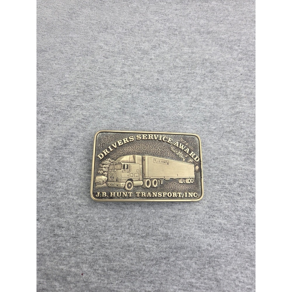 Vintage J B Hunt Trucking Solid Brass Service Award Belt Buckle Trucker Heavy